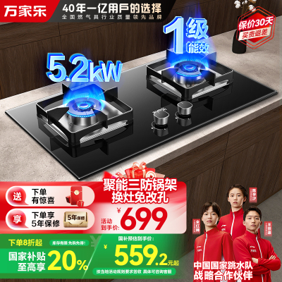 万家乐双高火燃气灶 5.0kw大火力嵌入式台式两用煤气灶液化气双灶具 可适配开孔尺寸 全进风液化气灶JZY-LAY8