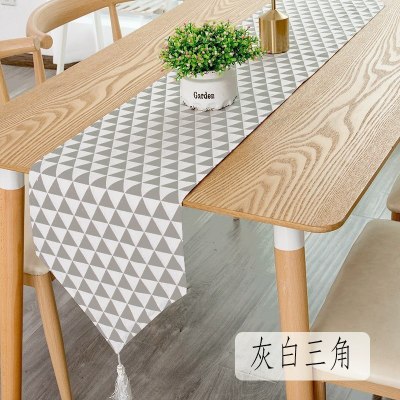 北欧桌旗 棉麻家用桌布电视柜长桌旗欧式茶几现代简约 灰白三角 30*220cm(适合160-180cm左右桌子茶桌柜子)