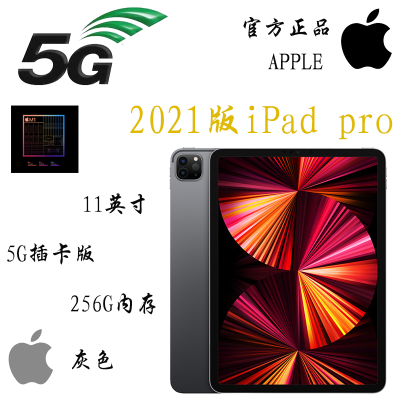 现-货-速-发-2021年新款苹果(Apple)iPadPro11英寸M1芯片256G全网通5G插卡版+WiFi视网膜屏平板电脑深空灰