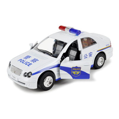 仿真合金警车消防车小汽车模型儿童玩具车特警回力车套装声光大奔-白