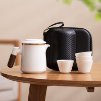 苏氏陶瓷(SUSHI CERAMICS)描金羊脂玉瓷手柄快客杯旅行包茶具