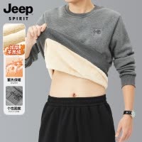 JEEP吉普羊羔绒卫衣男加绒加厚卫衣冬季保暖打底圆领男士长袖T恤