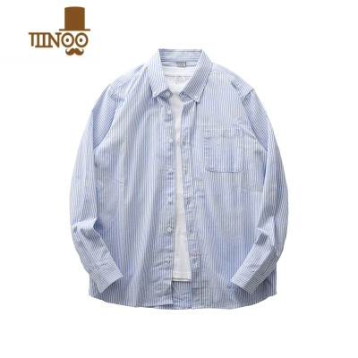 YANXU美式条纹衬衫男长袖感衬衣日系休闲寸衫盐系外套