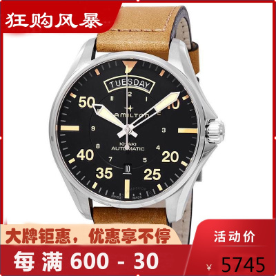 汉米汉密尔顿(HAMILTON)瑞士手表卡其航空系列飞行员夜光双历自动机械男士腕表H64645531默认