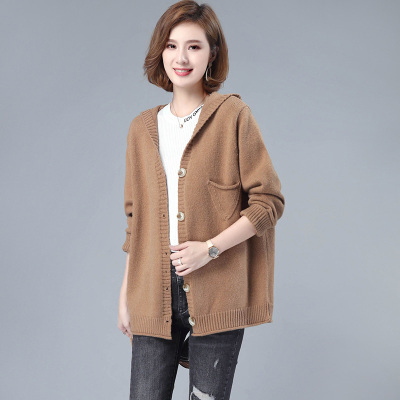 班俏BANQIAO2020年冬季新款女士夹克开衫外套女冬装中长款连帽宽松休闲夹克女气质时尚夹克女装2820卡其色L