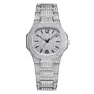 梭伦(SOLLEN)手表女士七夕情人节礼物送礼全镶钻满天星时尚简约气质石英女表SL437 银色钢带