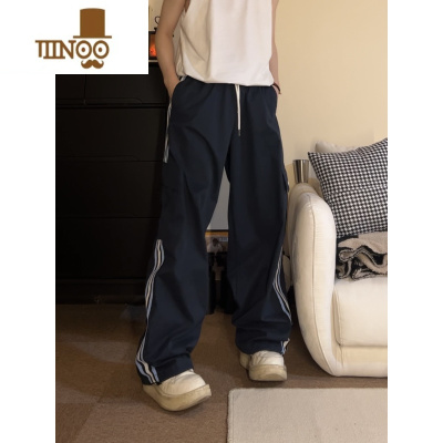 YANXUNECOYEP2023美式复古条纹运动裤宽松潮流松紧腰男女百搭裤