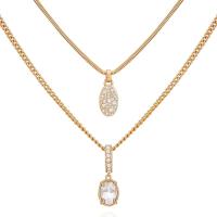 GUESS盖尔斯金色水晶层叠项链金属玻璃石百搭配饰日常晚宴两用