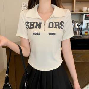 夏季女装胖mm遮肚上衣藏肉不规则休闲百搭polo领正肩短袖T恤新款