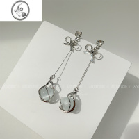 JiMi猫眼石耳环2022年新款潮耳饰夏季长款耳钉气质名媛圆脸耳夹耳坠女