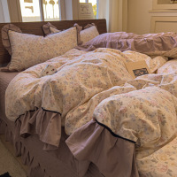 ins韩国~A类小清新皱皱纱布床盖四件套 秋冬保暖加厚磨毛被套床品