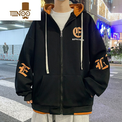 YANXU连帽外套男港风宽松运动卫衣青少年潮牌感秋装休闲夹克
