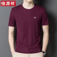 恒源祥冰丝短袖t恤男士圆领夏季新款纯色桑蚕丝休闲男装打底上衣