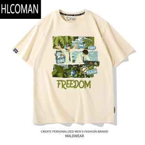 HLCOMAN2025夏季新款潮流t恤小众宽松夏天情侣半袖女运动白色短袖男