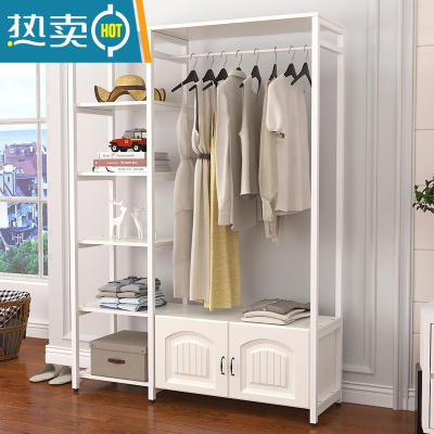 敬平卧室衣帽架简易挂衣架落地收纳创意衣柜欧式家用客厅置物架晾衣架 A款 象牙白+白架(欧式门)90长