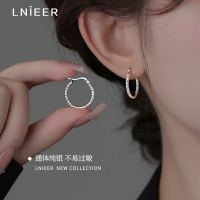 S925纯银大耳圈养耳洞素圈耳环女波光粼粼耳扣2025新款耳钉耳饰品送女朋友老婆情人节七夕生日礼物