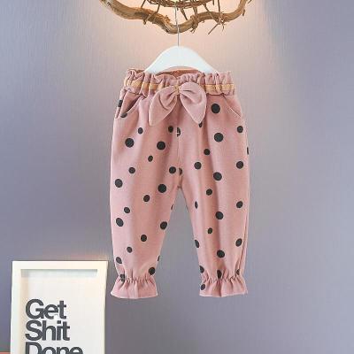 迪鲁奥（DILUAO)女童裤子秋款2021年新款外穿长裤洋气小童秋春秋长裤女宝宝秋装19174蝴蝶结波点裤粉色70/80cm