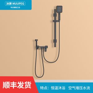 沐牌黑色简易恒温淋浴花洒套装家用水龙头沐浴喷头浴室