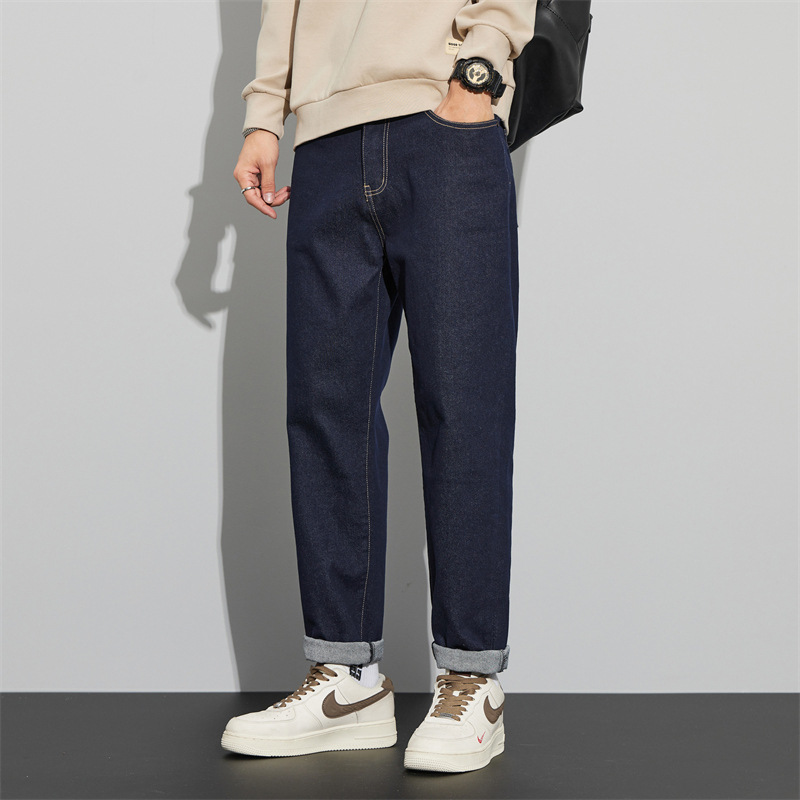 潮牌原牛锥形裤 男款深藏青未水洗 春季丹宁宽松牛仔休闲长裤