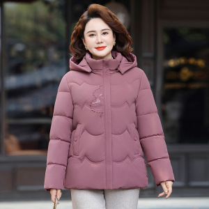 刺绣加绒妈妈棉衣40岁连帽款中老年女冬装加厚棉服50岁中年外套女
