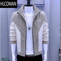 HLCOMAN外套男新款潮流立领拼接拉链青年休闲上衣服韩版时尚加绒夹克