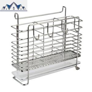 304不锈钢筷子筒厨房免钉笼餐具笼收纳/架带接水盘带挂钩碗架配件 三维工匠收纳层架 默认颜色