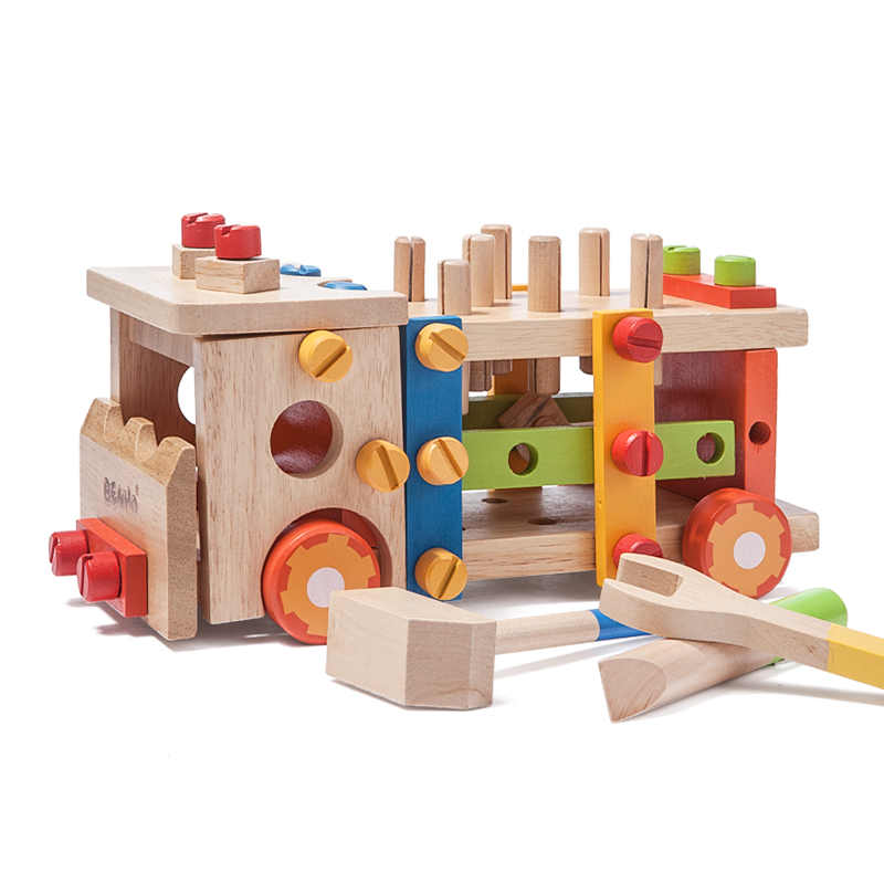 木玩世家儿童益智玩具宝宝拆装工具车螺母组合拼装早教拼插玩具车 bh