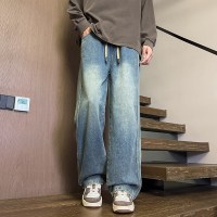 春秋季薄款条纹小个子直筒垂感小众松弛休闲百搭显瘦软牛仔长裤男