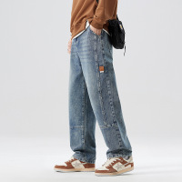 春秋款高街牛仔裤年新款高性价比质感休闲裤拼接直筒阔腿裤男