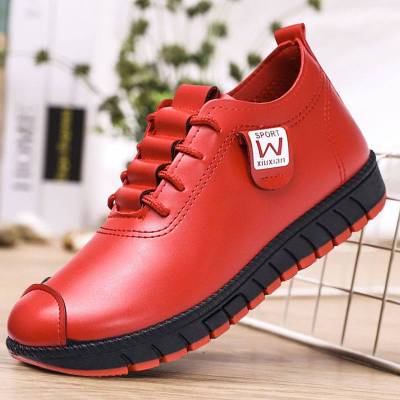 女鞋春季潮流时尚孕妇休闲皮面系带平底豆豆鞋妈妈鞋单鞋莎丞