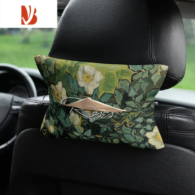 三维工匠梵高油画美式车载纸巾盒抽纸盒车内挂式纸巾套扶手箱遮阳板通用奔 车载抽纸-梵高油画美式1