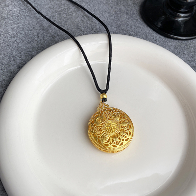 复古沙金人像花纹罗盘毛衣链轻奢高级感大气高档中古项链配饰女送女朋友老婆情人节七夕生日礼物