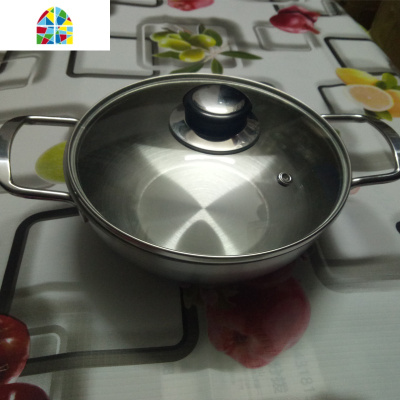 不锈钢平底锅火锅金色拉面锅海鲜锅小龙虾干锅盆双耳小炒锅清汤锅 FENGHOU 26CM本色无盖(送1银勺)