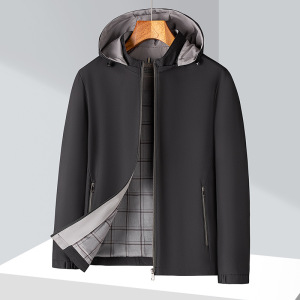 爸爸连帽可卸加棉夹克男秋冬季新款中年商务行政保暖男士外套