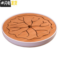 三维工匠家用简约储水式茶盘密胺沥水小号客厅一人用日式茶具托盘竹干泡台 25*25荷花圆底白色