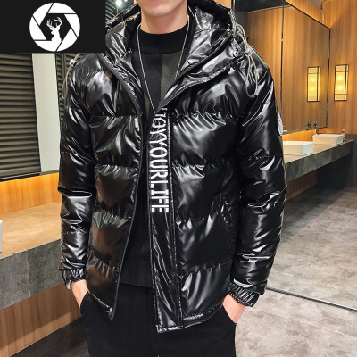HongZun男士冬季棉衣外套2020新款韩版亮面PU皮羽绒棉服潮流冬装潮牌棉袄棉衣