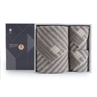 洁丽雅新疆棉抗菌浴巾套装礼盒纯棉柔软吸水大号毛浴巾 毛巾*2+浴巾*1 深棕 #W0846+W0640