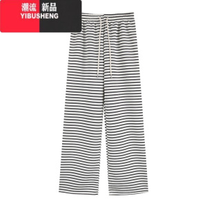 YIBUSHENG休闲裤女2024新款季慵懒风垂感条纹阔腿裤子可外穿宽松睡裤长裤