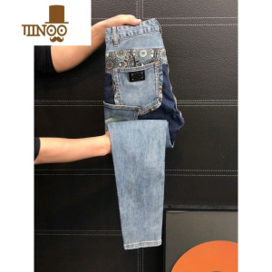 YANXU欧洲站秋季新款潮牌时尚重工拼接牛仔裤男士潮流百搭直筒休闲长裤