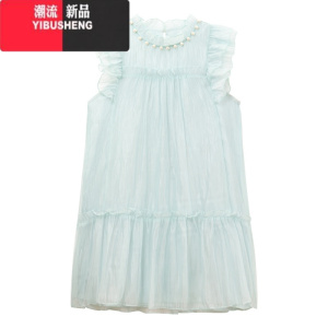 YIBUSHENG甜美木耳边飞飞袖连衣裙女季2024新款薄荷曼波减龄小清新娃娃裙