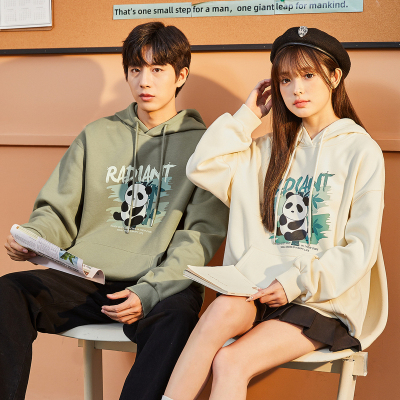 [3件8.5折144.4元,叠加优惠券]唐狮秋冬季新款情侣卫衣男连帽熊猫印花外套女宽松加绒情侣装