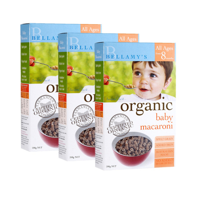 贝拉米官方授权-贝拉米Bellamy’s有机高铁婴儿米粉8+8个月以上通心粉马卡罗尼面200g*3盒