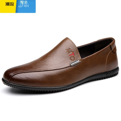 聚范男鞋夏季透气男士一脚蹬皮鞋软皮软底豆豆鞋休闲鞋防滑圆头耐磨