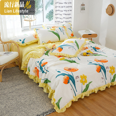 韩版花边水洗棉夏被四件套空调被三件套双单人学生宿舍被子可机洗 三维工匠