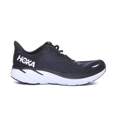 Hoka One One男士户外休闲鞋透气网布运动鞋经典黑色白底设计