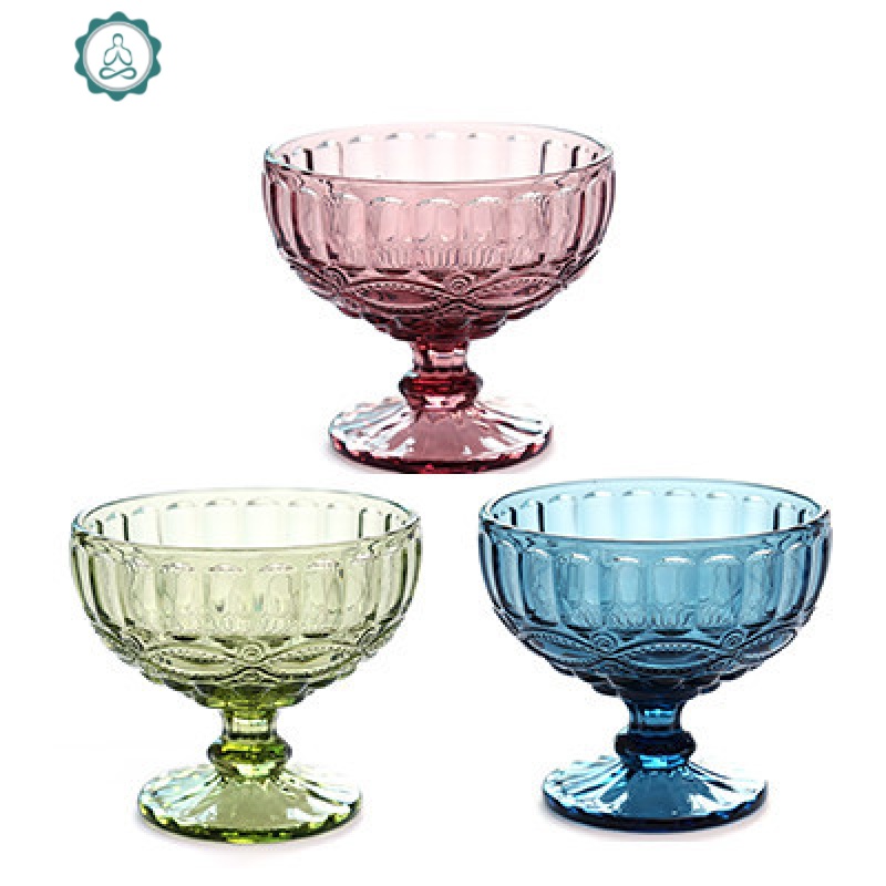 封后 花纹红绿蓝共3只玻璃杯