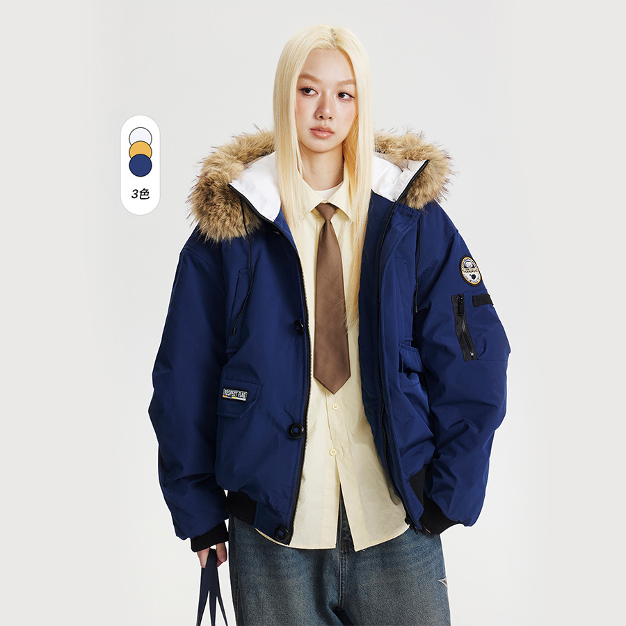 CATTEE美式学院风工装毛领棉衣外套男女冬季棉服宽松大口袋棉袄潮