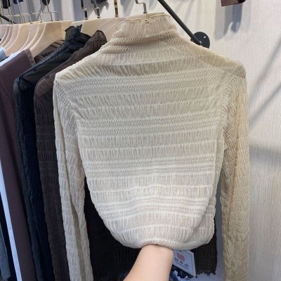 语娄2020秋冬女百搭高领蕾丝打底衫女士秋冬洋气网纱内搭长袖显瘦上衣2021蕾丝衫