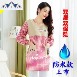 时尚韩式厨房女士围裙棉带袖子防水防油反穿衣长袖子工作服罩衣 三维工匠