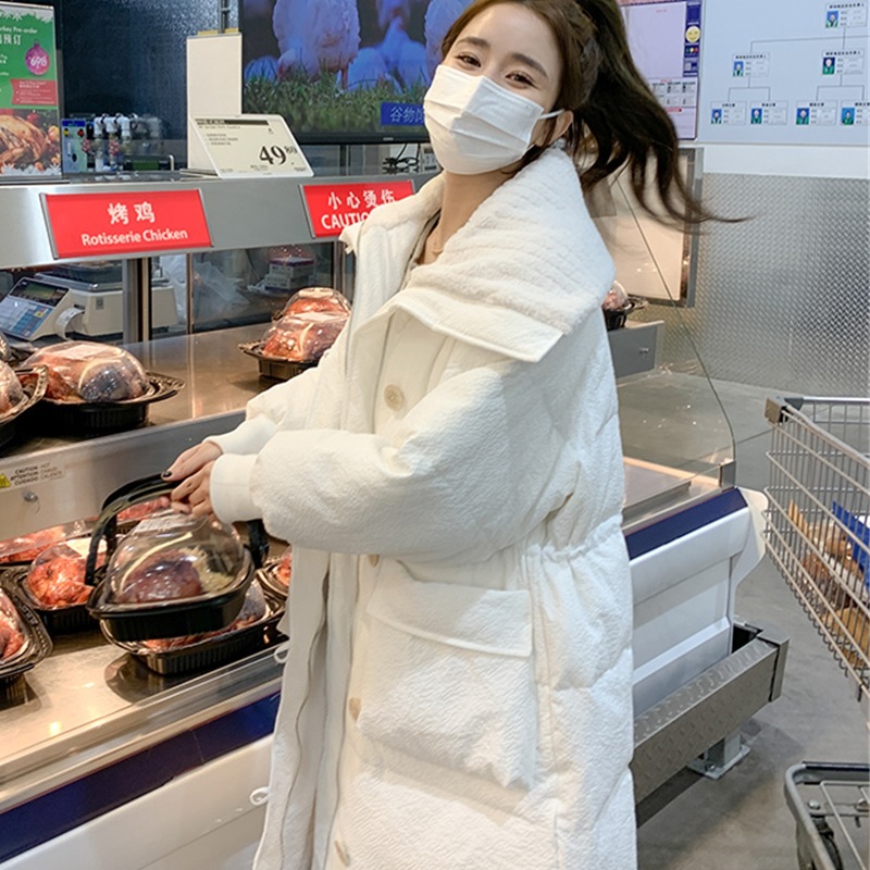 棉服女冬季中长款韩版时尚设计感棉衣过膝长款大翻领棉袄复古外套_1